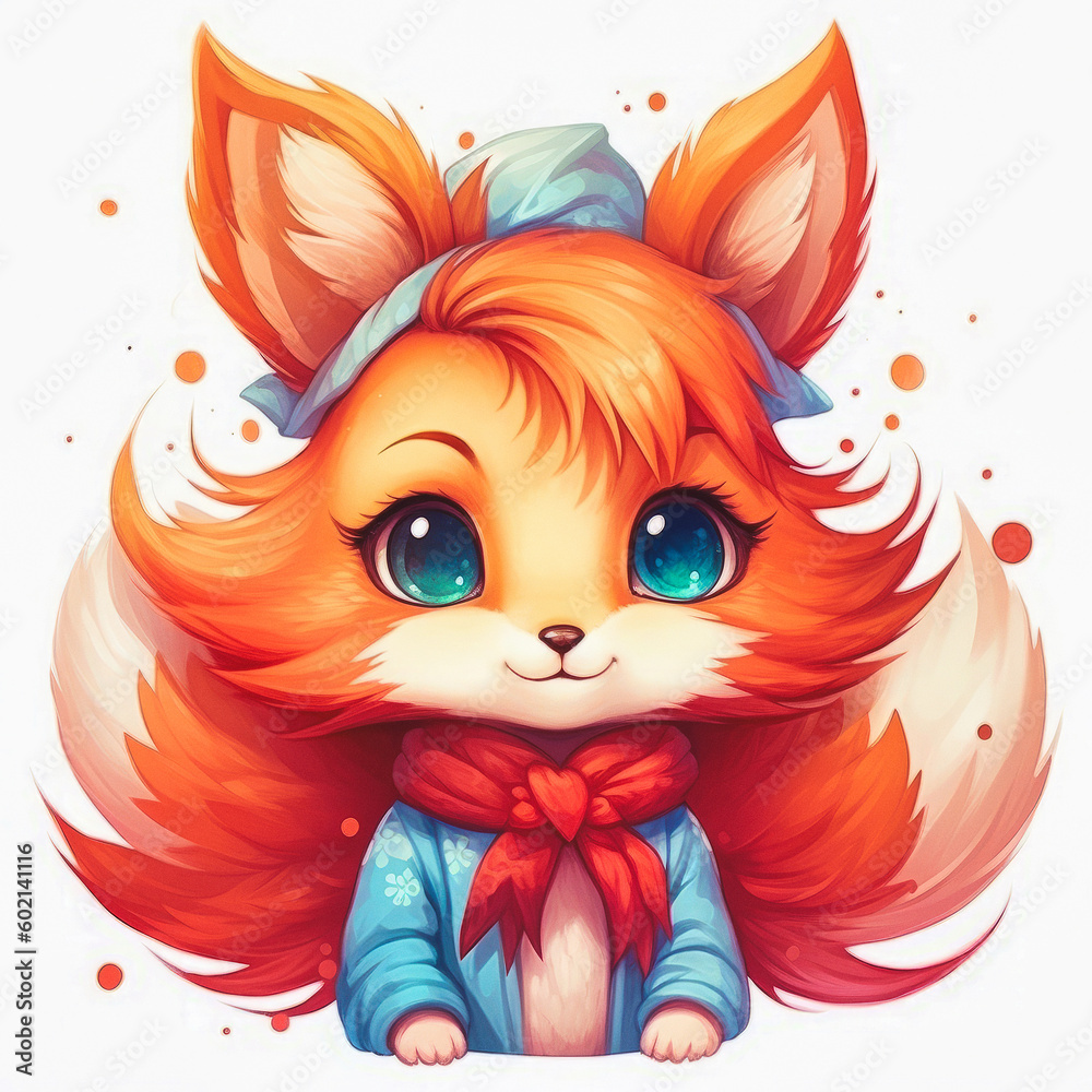 Fototapeta premium Cute Cartoon Fox Character | Generative AI
