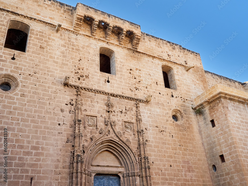 Lateral facade of the Church of San Bartolome (Saint Bartholomew) of Javea. Xàbia, Costa Blanca. province of Alicante, Spain