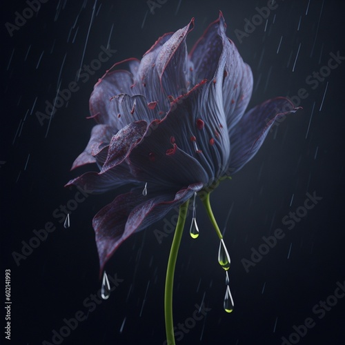 bloomy flower with rain drop hyper realistic