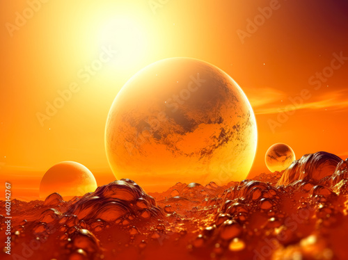 Red hot orange sunset, heatwave red planet. Generative Ai. photo