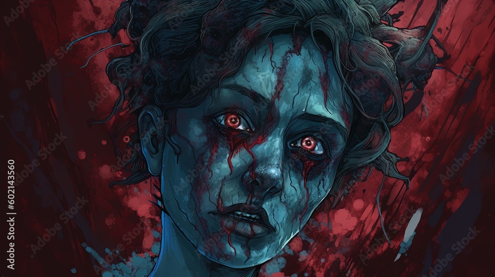 Portrait of a horror victim struggling to survive in a haunted mansion. Fantasy concept , Illustration painting. 