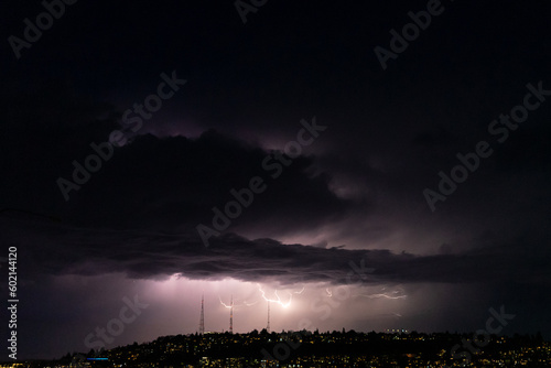 Seattle lightning storm east side of lake union