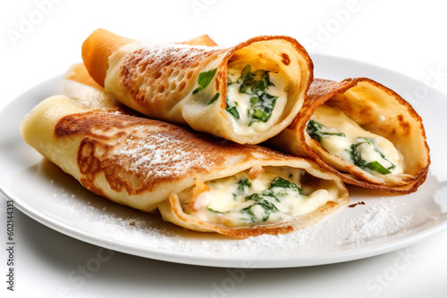Crespelle - Italian crepes often filled with ricotta cheese and spinach. Generative AI. photo