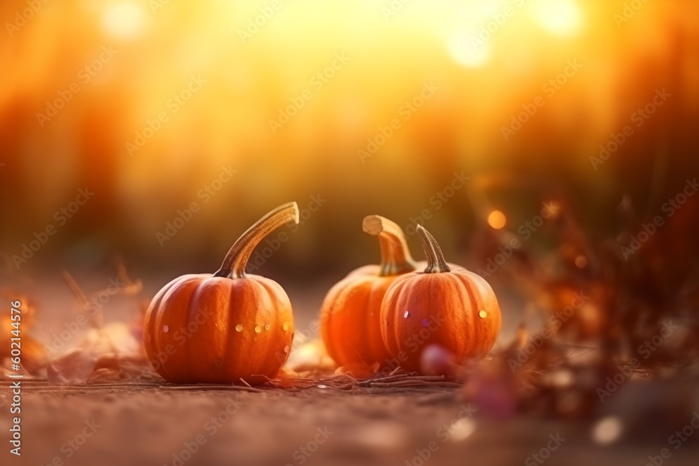 Pumpkins on field, generative ai image on sunset Pumpkins on field, generative ai image on sunset