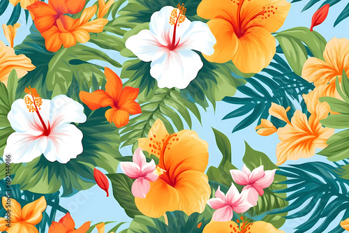 Hawaiian floral pattern  colorful Hawaii flowers design  Generative AI