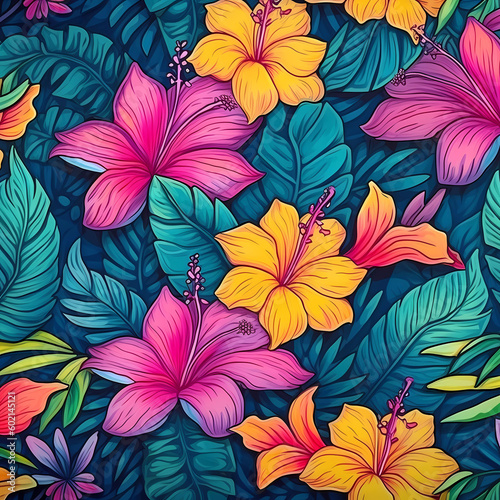 Hawaiian floral pattern  colorful Hawaii flowers design  Generative AI
