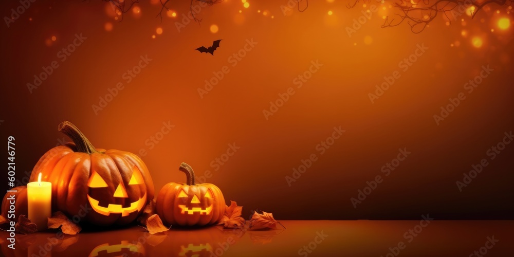 Orange Spooky Halloween background. Illustration AI Generative.