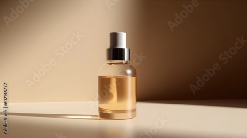 Serum bottle on beige background. Illustration AI Generative.