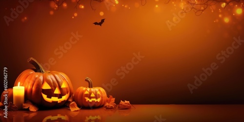 Orange Spooky Halloween background. Illustration AI Generative.