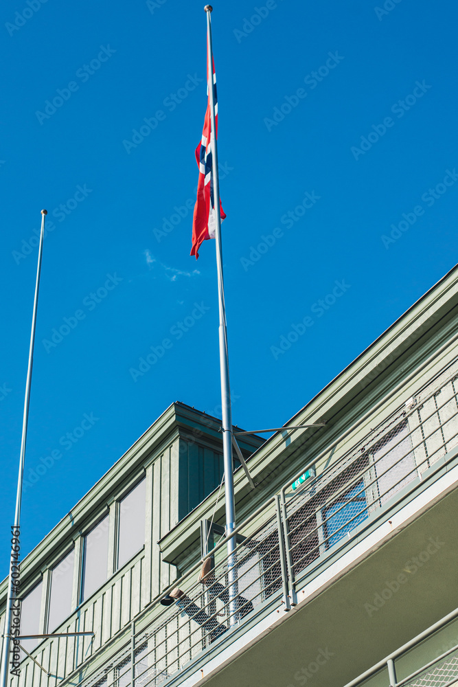 Norwegian flag on a building