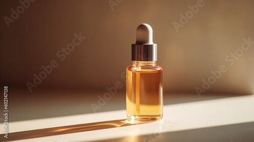 Serum bottle on beige background. Illustration AI Generative.