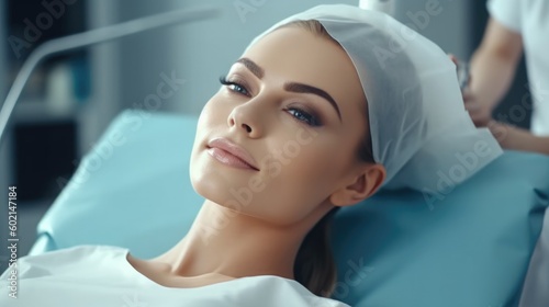 Young woman is getting a rejuvenating facial injections at beauty clinic. Ill...