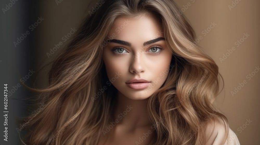 Healthy hair woman beautiful hairstyle Illustration AI Generative.