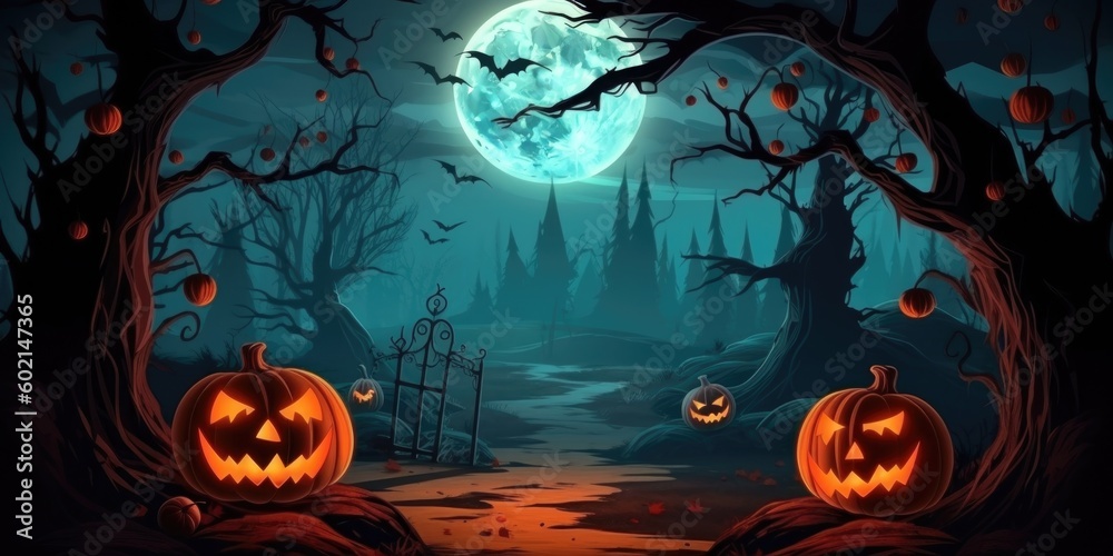 Naklejka premium Halloween pumpkin. Halloween background. Illustration AI Generative.