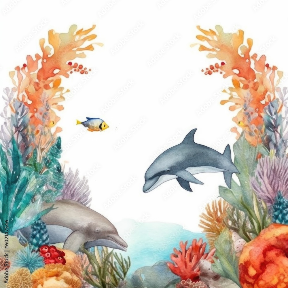 Obraz premium World Oceans Day watecolor background. Illustration AI Generative.