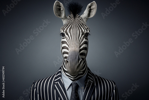 Zebra in a zebra striped suit
