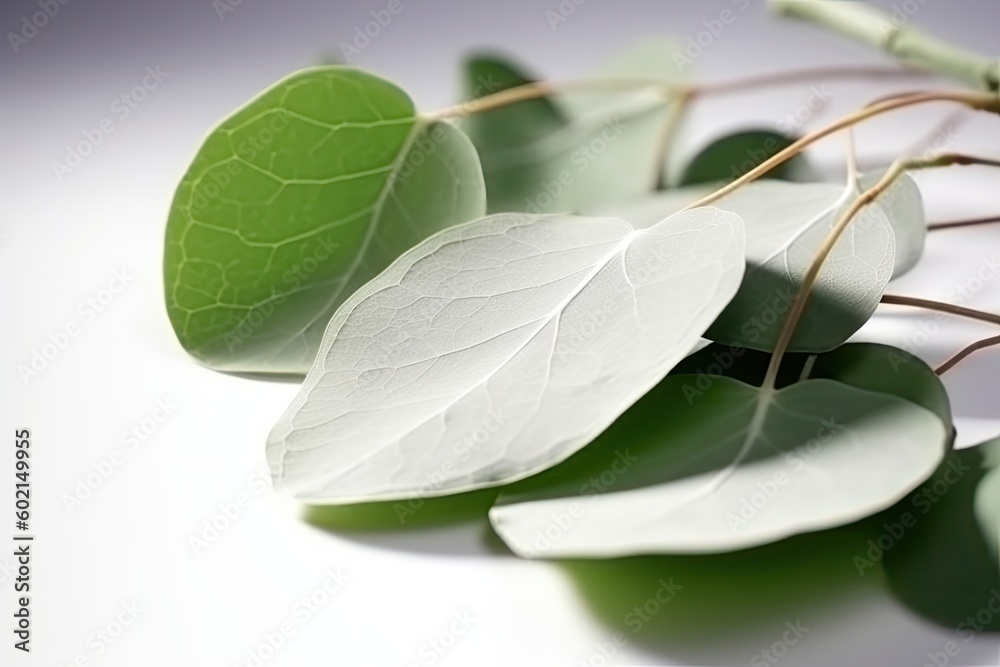Obraz premium fresh green leaves on a clean white background Generative AI