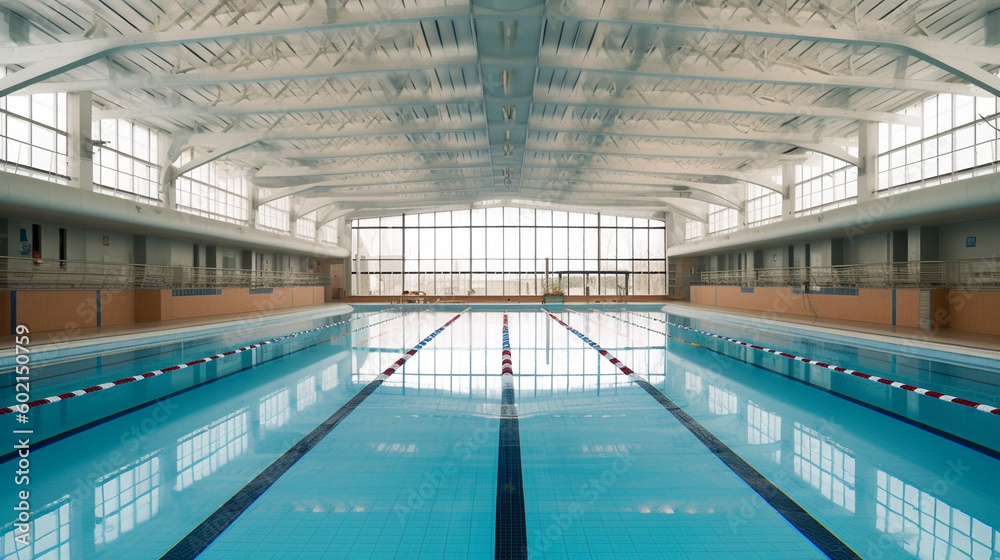 Large sports swimming pool with lanes, olympic swimming pool
