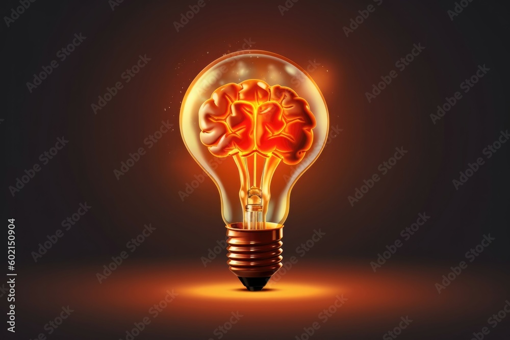 Creative idea with brain and light bulb illustration business concept. Generative AI Creative idea with brain and light bulb illustration business concept. Generative AI