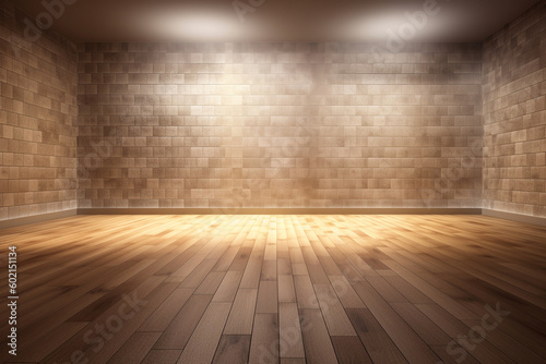empty room with wooden floor and textured luminous walls  mockup room template