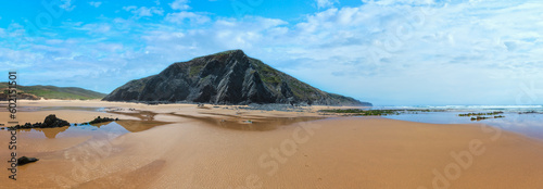 Summer sandy beach (Algarve, Costa Vicentina, Portugal). Panorama.
