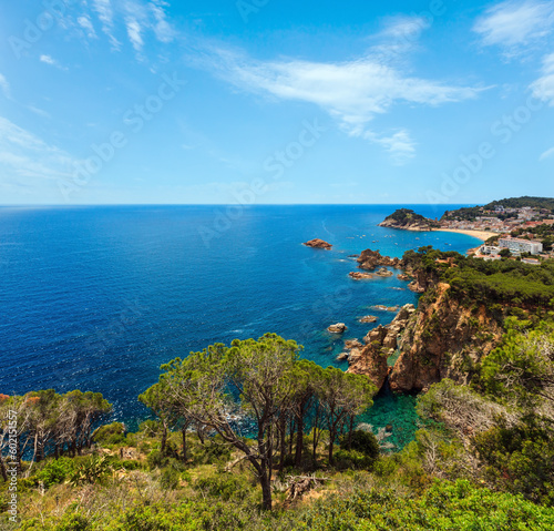 Summer sea coastline landscape and Tossa de Mar fishing town on the Costa Brava, Catalonia, Spain.