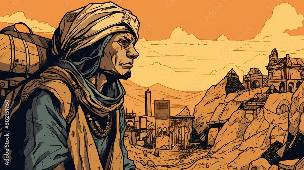 Portrait of an adventurer seeking the legendary city of gold. Fantasy concept , Illustration painting. Generative AI