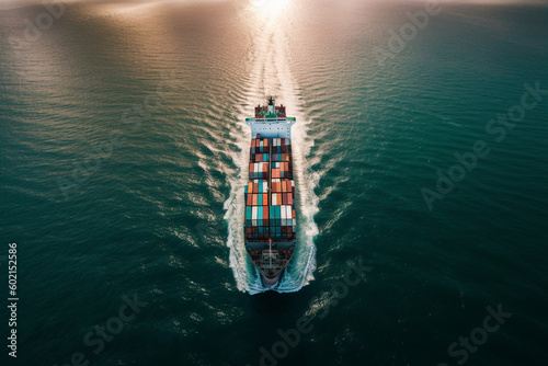 Aerial View Of Container Cargo Ship In The Ocean