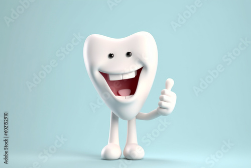 Happy white tooth cartoon with thumbs up Tooth cartoon