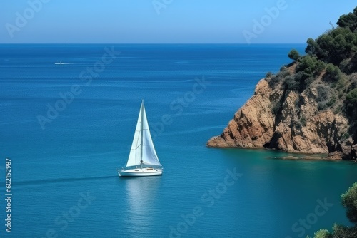 Catamaran and sail boat sailing in the clear blue water - generative ai