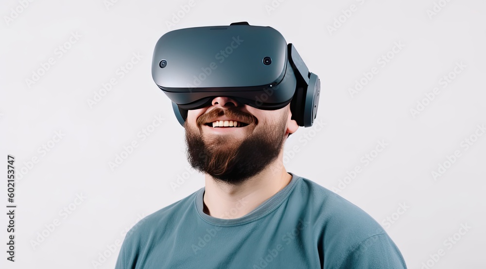 Man wearing virtual reality headset, VR, future, gadgets, technology concept - generative ai