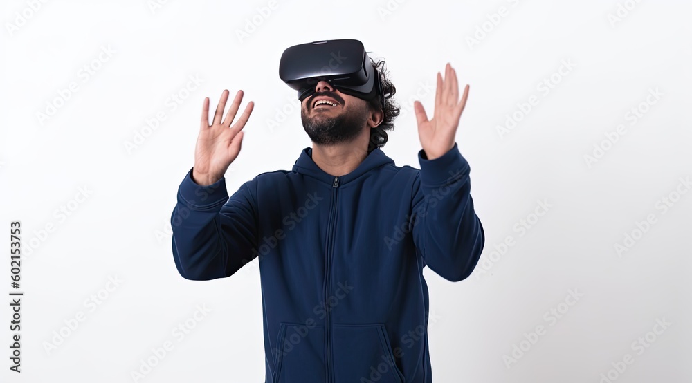 Man wearing virtual reality headset, VR, future, gadgets, technology concept - generative ai Man wearing virtual reality headset, VR, future, gadgets, technology concept - generative ai