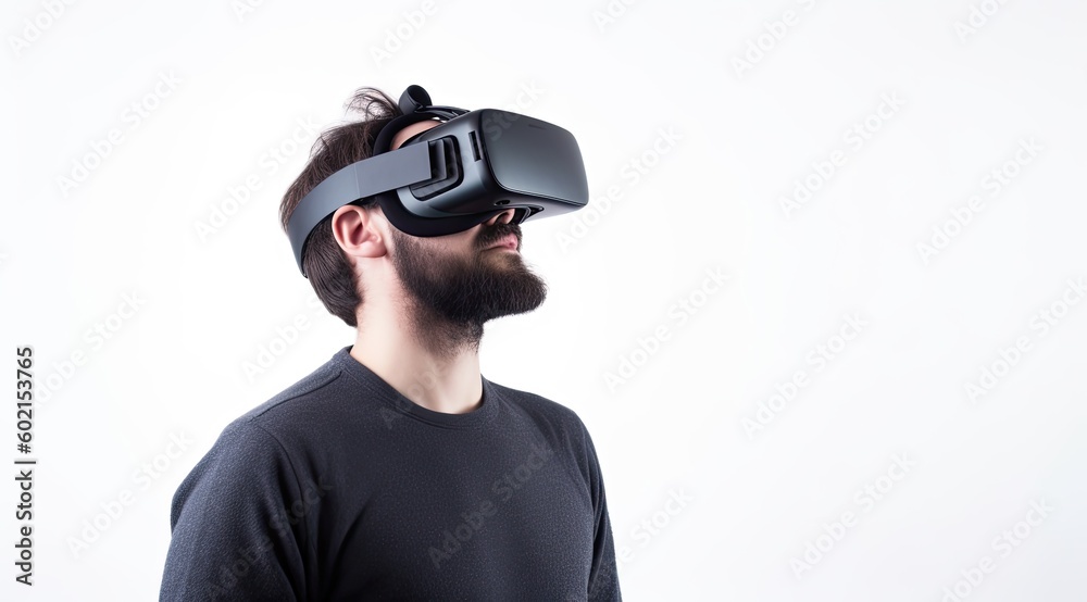 Man wearing virtual reality headset, VR, future, gadgets, technology concept - generative ai Man wearing virtual reality headset, VR, future, gadgets, technology concept - generative ai