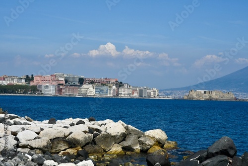 Il castello dell'Ovo  su piccola  penisola sul mare di Napoli visto da Mergellina . Napoli  photo