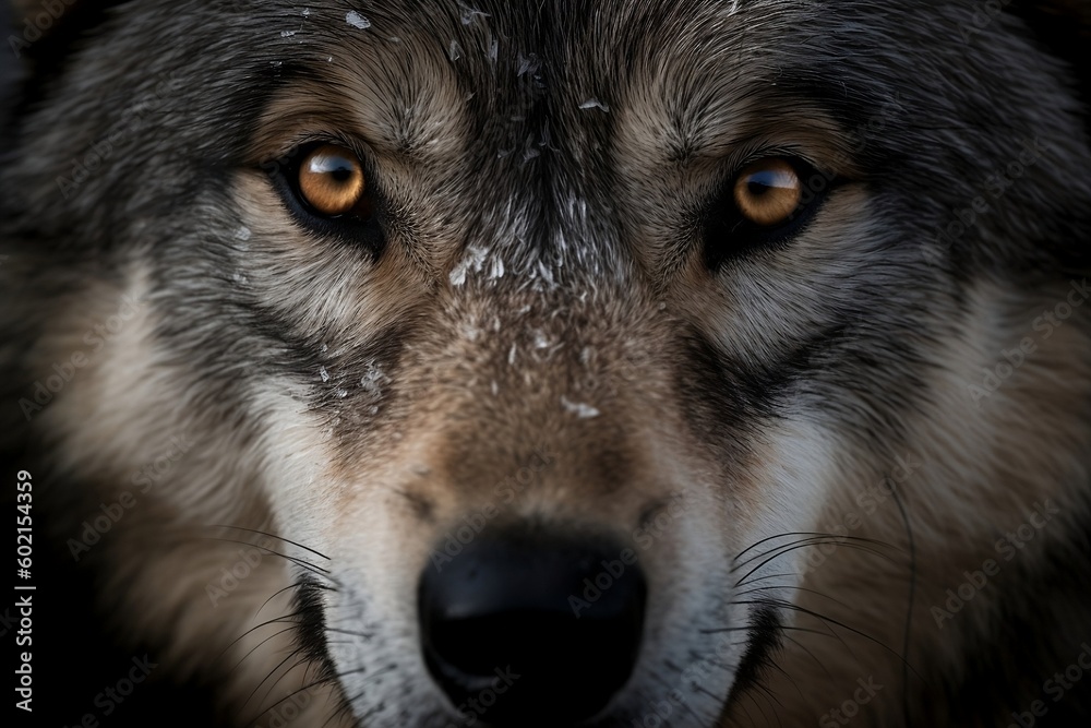 grey wolf portrait. Generative AI.