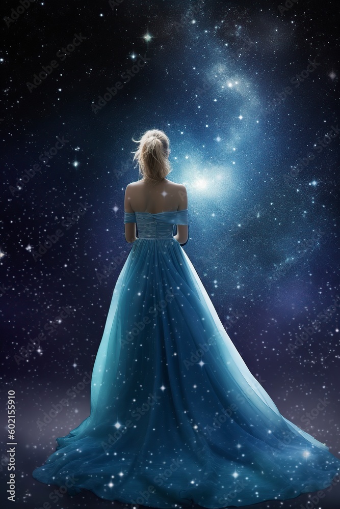 illustration, fantasy princess looking at the milky way, ai generative. illustration, fantasy princess looking at the milky way, ai generative.