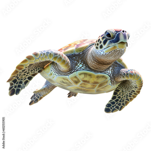 Turtle is swimming on transparent background, isolated, turtle swimming, side view. generative ai