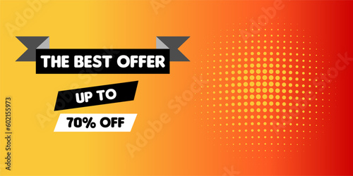 Best offer up to 70% off. Banner for web or social media, with abstract gradient background. font Insaniburger