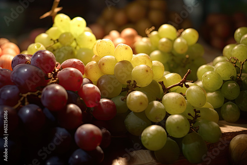 Fresh Fruit Brunch Green Grapes, fruitsl Background Concept. Generated by AI