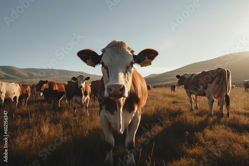 illustration, cows in the field, generative ai.