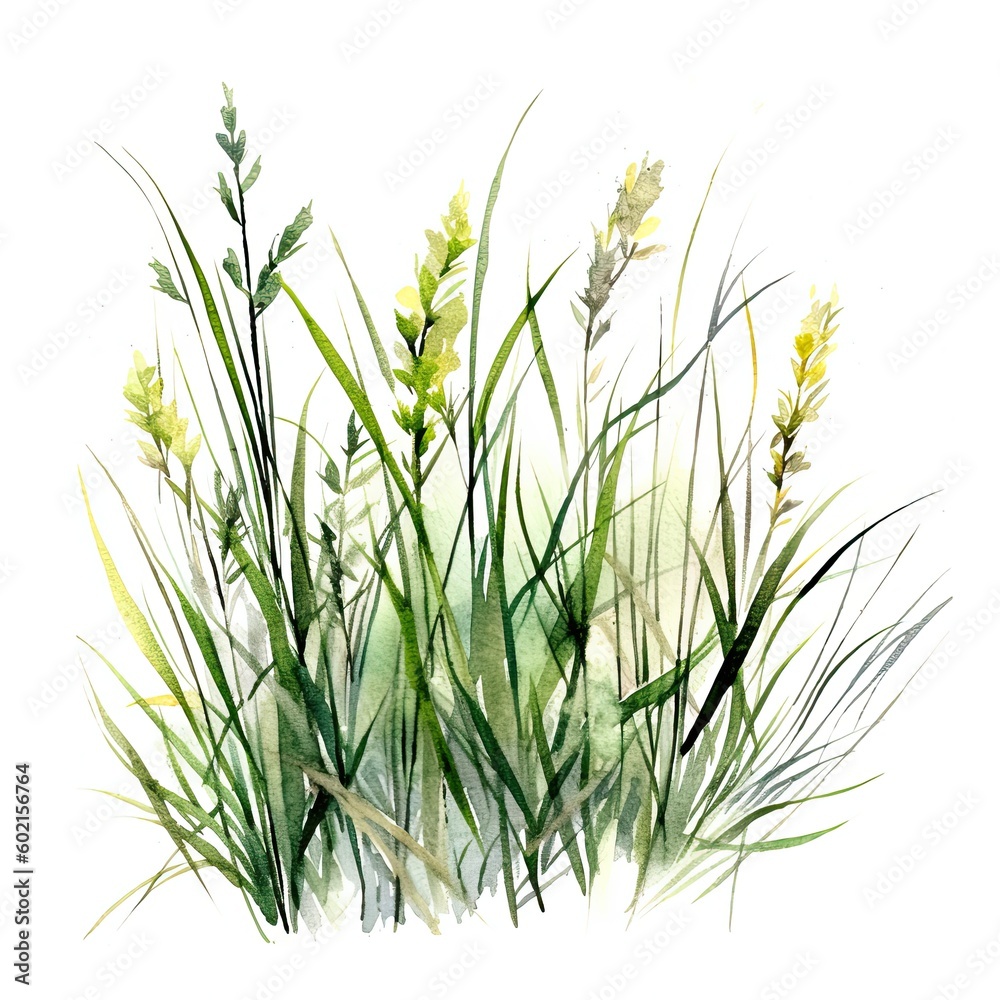 Watercolor green grass. Illustration AI Generative. Watercolor green grass. Illustration AI Generative.