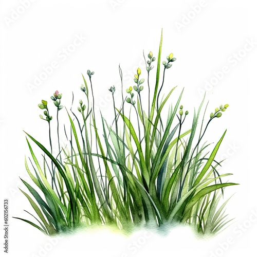 Watercolor green grass. Illustration AI Generative.