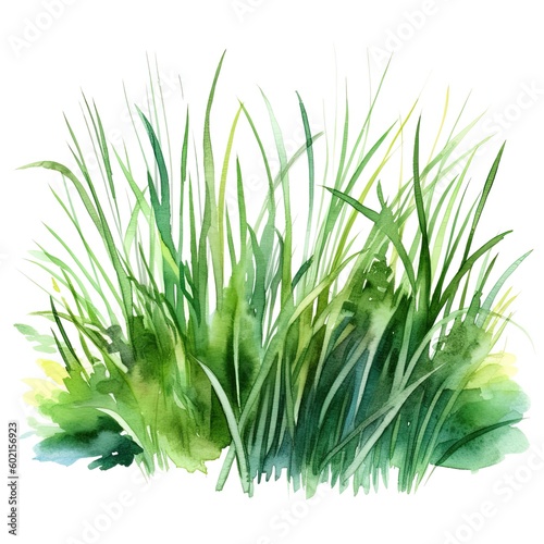 Watercolor green grass. Illustration AI Generative.