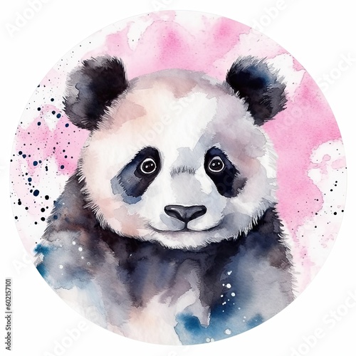 Watercolor panda sticker. Illustration AI Generative.