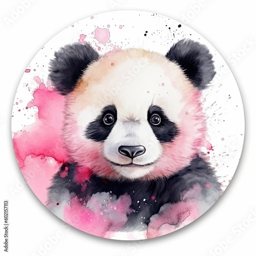 Watercolor panda sticker. Illustration AI Generative.