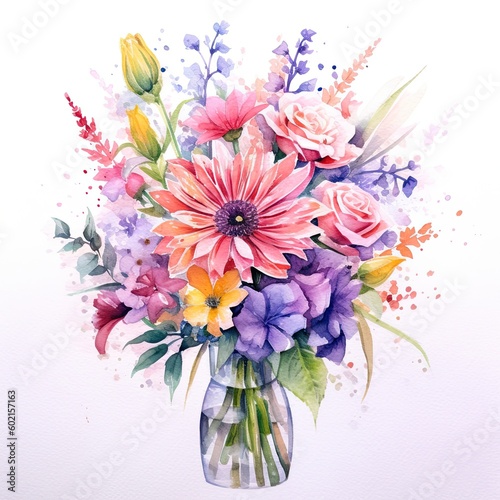 Watercolor flower bouquet. Illustration AI Generative. © olegganko