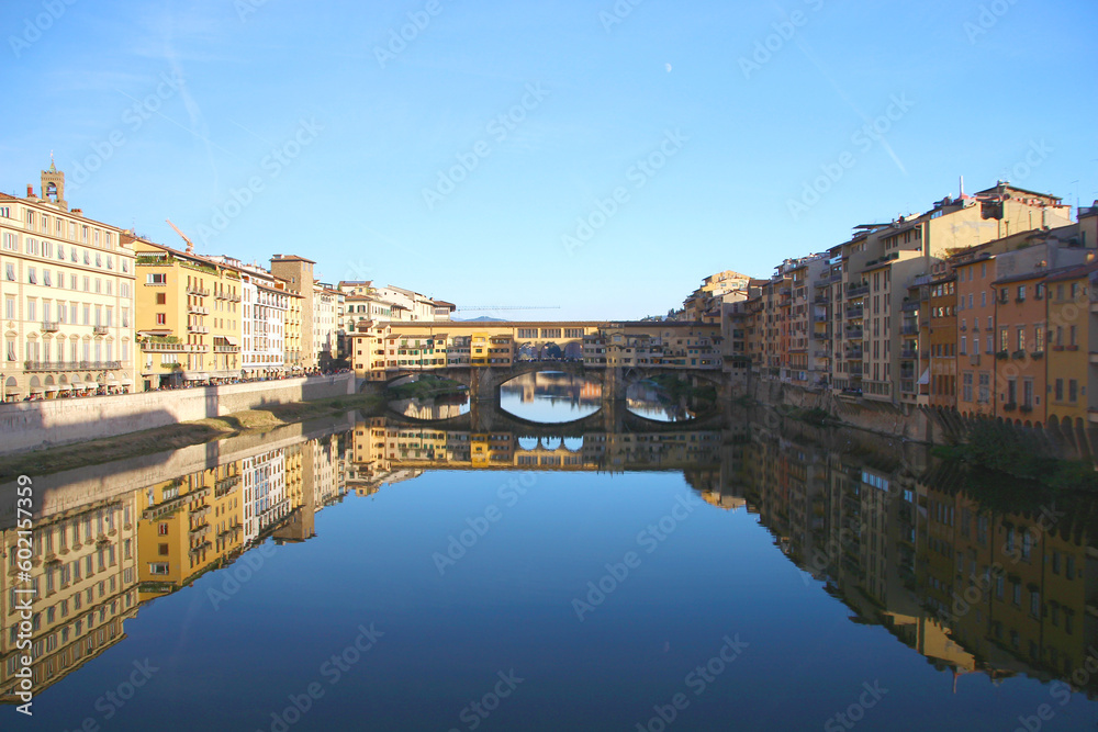 Image of old bridge in Florence, characteristic view of the city, architecture