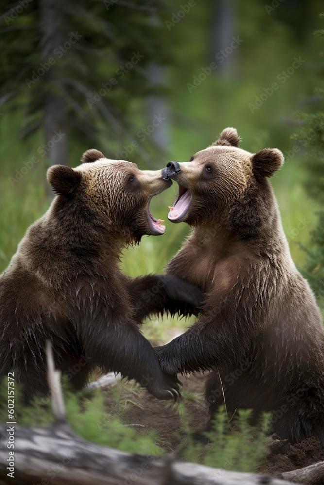 illustration, bear cubs fighting, ai generative