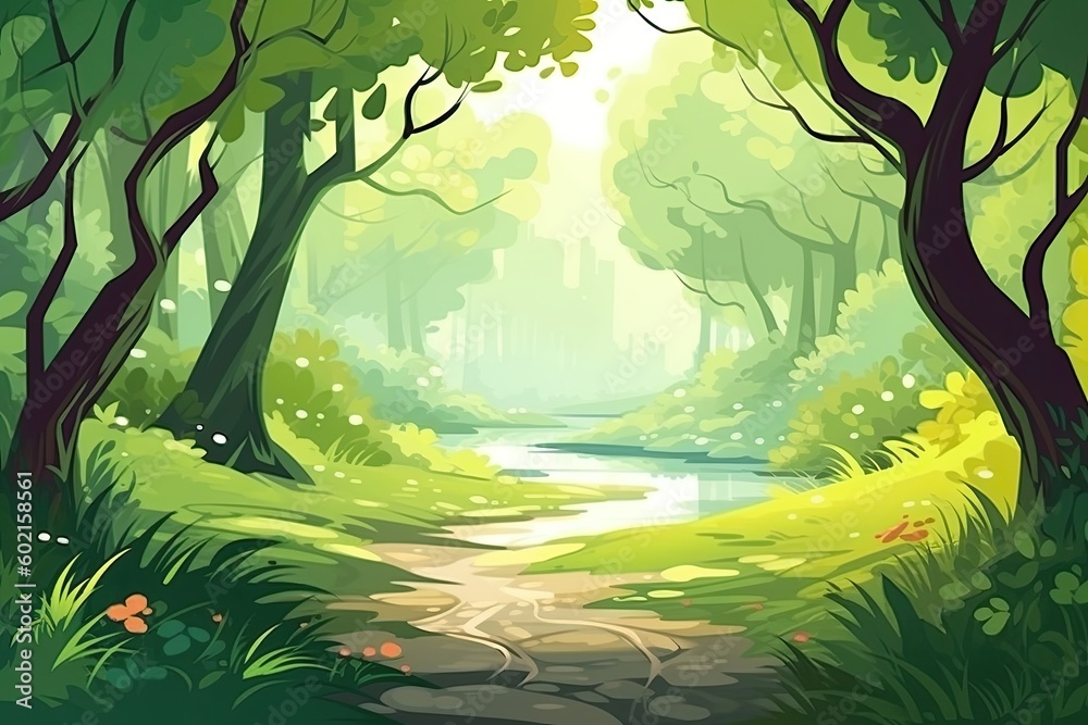 serene path winding through a lush forest Generative AI