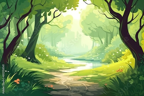 serene path winding through a lush forest Generative AI